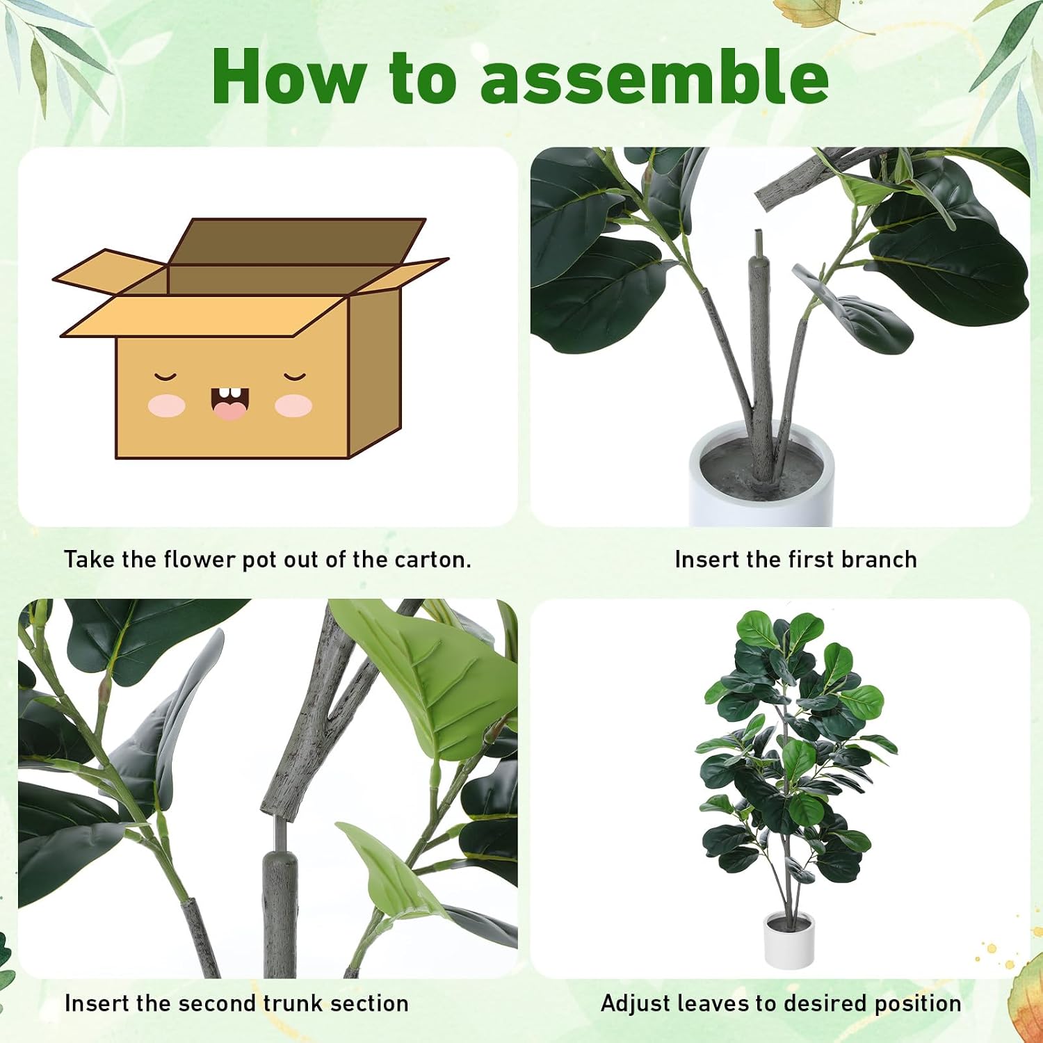 Giegxin 2 Pack Artificial Fiddle Leaf Fig Tree 5ft Tall Artificial Plants Indoor Fake Ficus Lyrata with White Planter Faux Fig Tree for House Office Indoor Home Decor, Housewarming Gift
