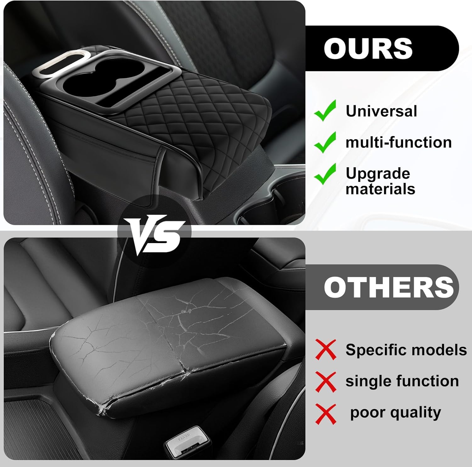 5-in-1 Arm Rest Cover Universal Armrest Storage Box Upgrade Memory Foam Console Cover with Cup for Car Phone Tissue Box Holder