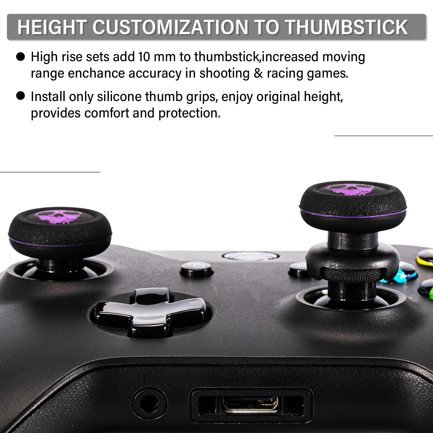 Playrealm FPS Thumbstick Grip Agarres para el Pulgar Extensor Y Impresión Caucho Silicona Apretón Cubrir 2 juegos para Controlador Xbox Series X/S y Xbox One (Fantasma Púrpura)