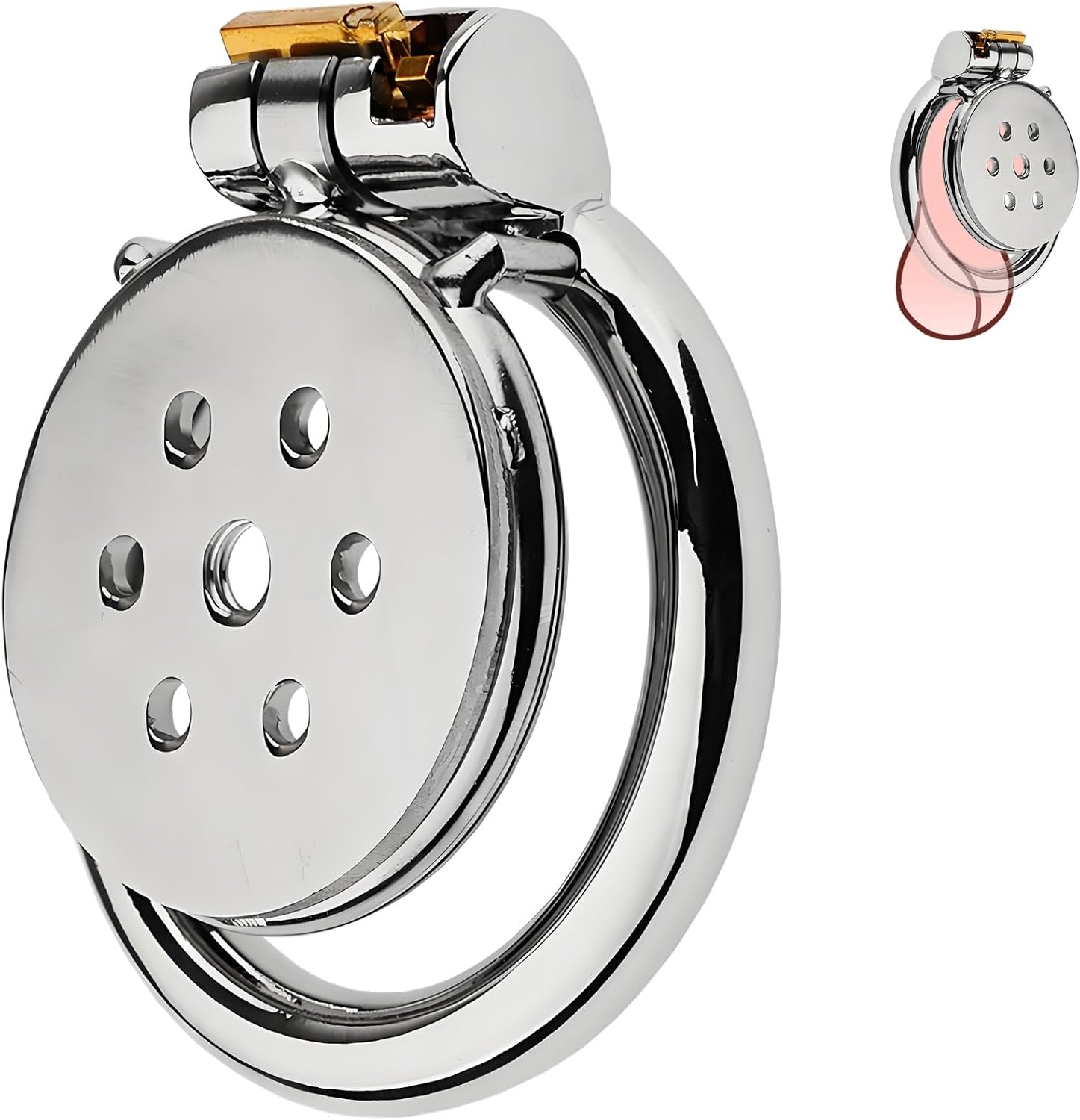 Stainless Steel Hollow Chastity Cage Flat Chastity Cage Male Chastity Cage Male Penis Cage Restraint Cage Male Sex Toy Chastity Lock Male Chastity Device S Cage & 45mm Ring