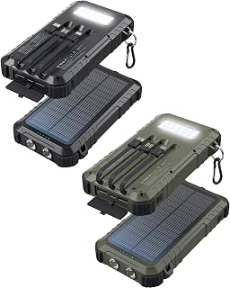 2 Pack Solar Chargers Built-in Cables Speed Charging 20000mAh Camping | Solar Power Bank with Camping Flashlight Outdoor External Battery Pack USB-C in/out for iPhone Samsung Android