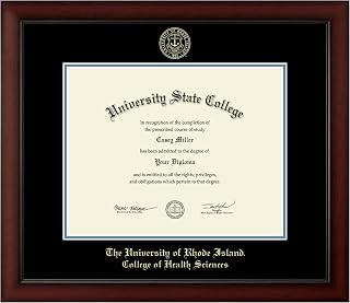 The University of Rhode Island College of Health Sciences 14" w x 11" h Diploma Frame - Fits a bachelor's, master's and phd - Gold Embossed Diploma Frame