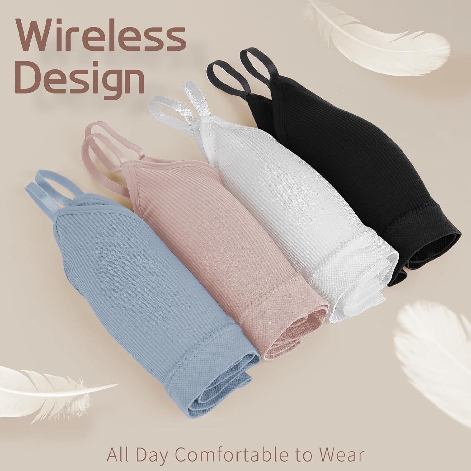 KCDDUMK 4 Pieces Cami Bras - Women's V-Neck Padded Seamless Straps Bralette Everyday Basic Sleeping Bra - Image 3