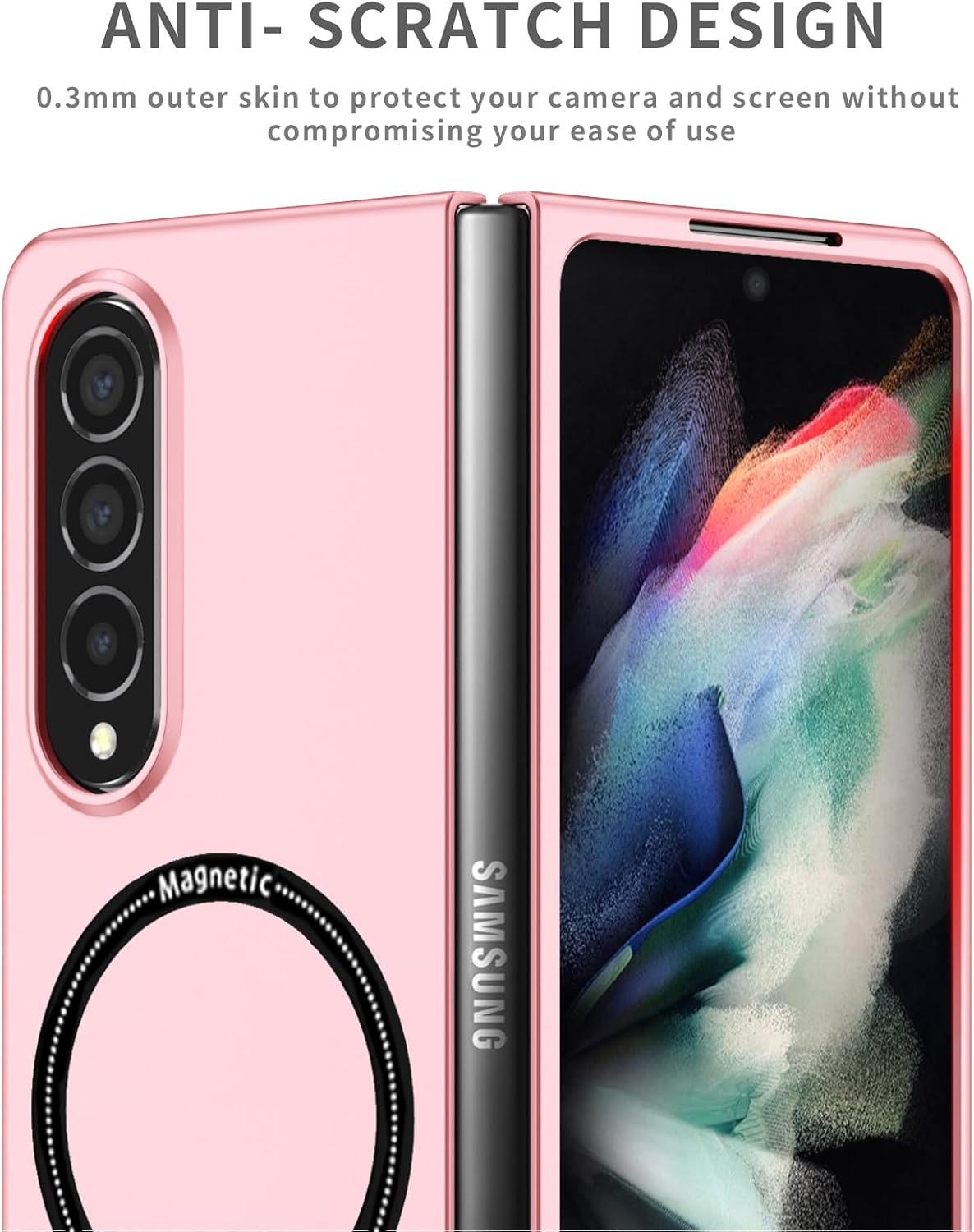 Magnetic Phone Case for Samsung Galaxy Z Fold 4,Folding Phone Case Shockproof Cover Protection for Samsung Galaxy Z Fold 4 (Pink) image 4