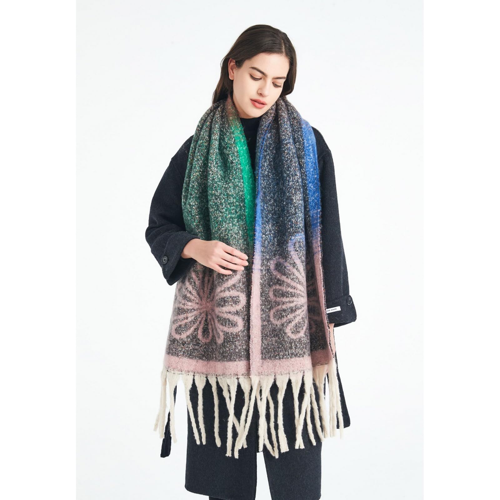 Foulard Donna Scaldacollo Con Sciarpa Floreale Jacquard Alla Moda E Caldo Per L'autunno Inverno