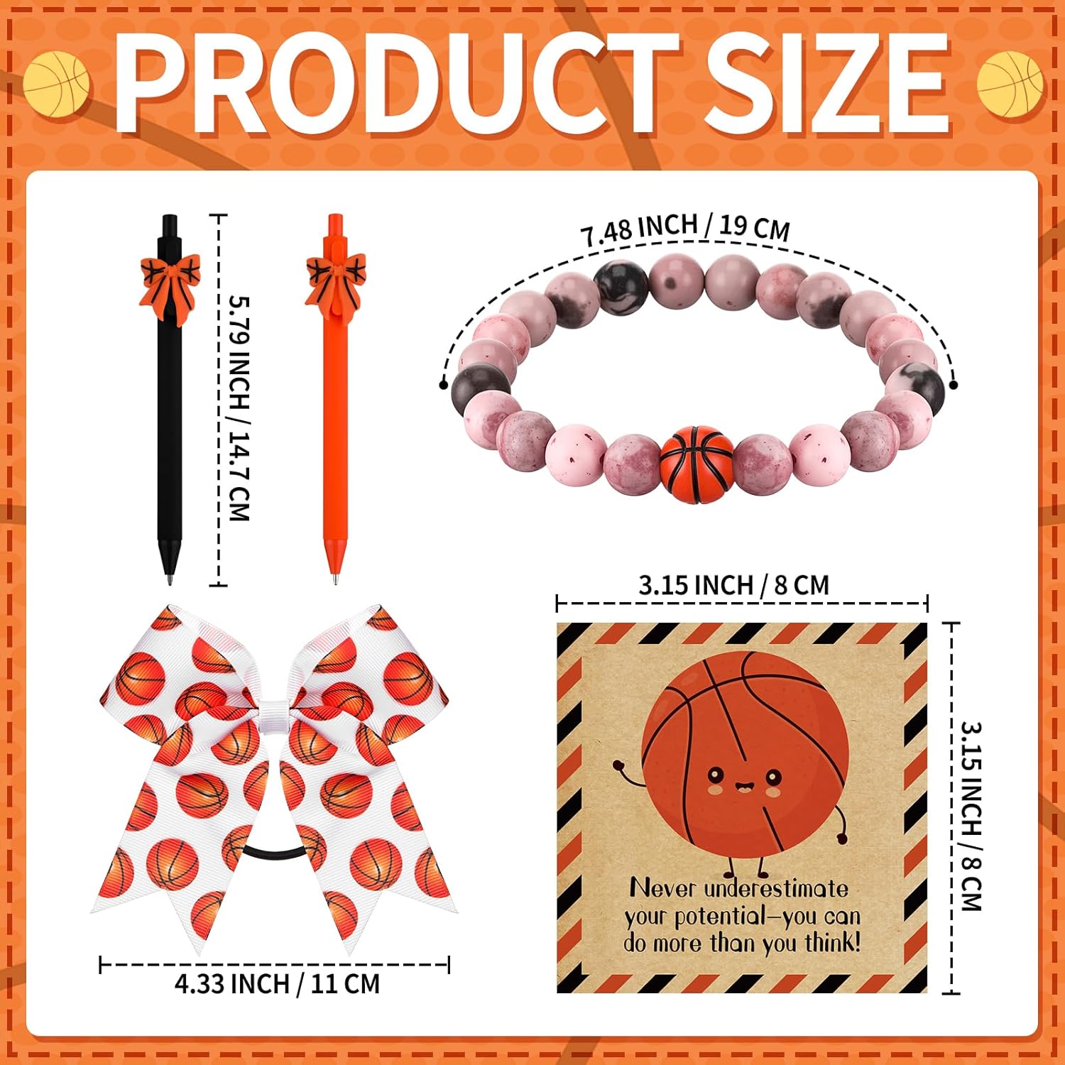 Patelai 7 Pcs Basketball Gifts for Girls Basketball Favor Include 14 oz Stainless Steel Cup Makeup Bag Bracelet Hair Scrunchies Ballpoint Pen with Inspirational Card for Senior Nights Player - Image 2