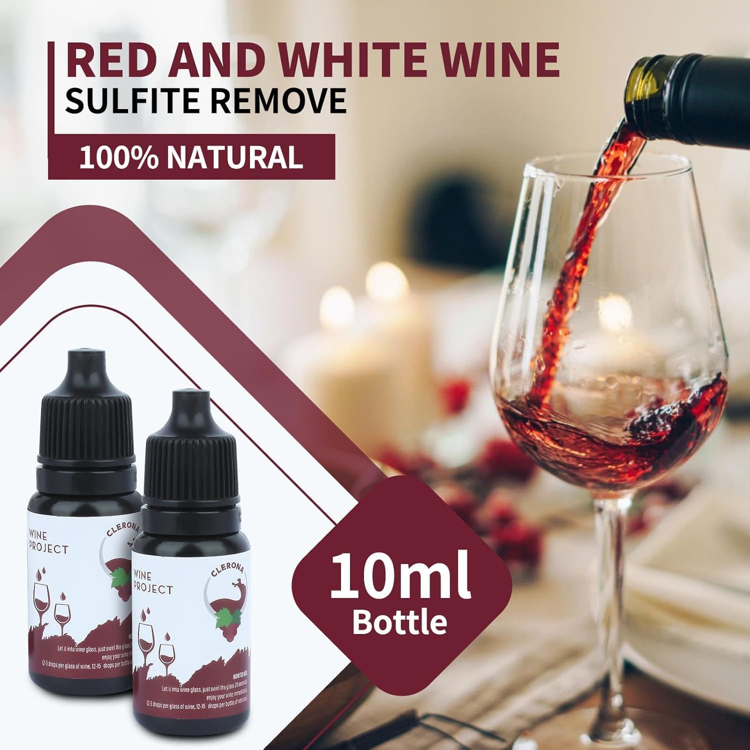 Wine Sulfite Remover Drops, Clerona Wine Filter Drops, Wine Filters for Histamines and Sulfite, the Wine Purifier, Naturally Eliminate Wine Sensitivities and Allergies, (Bottle of 4)