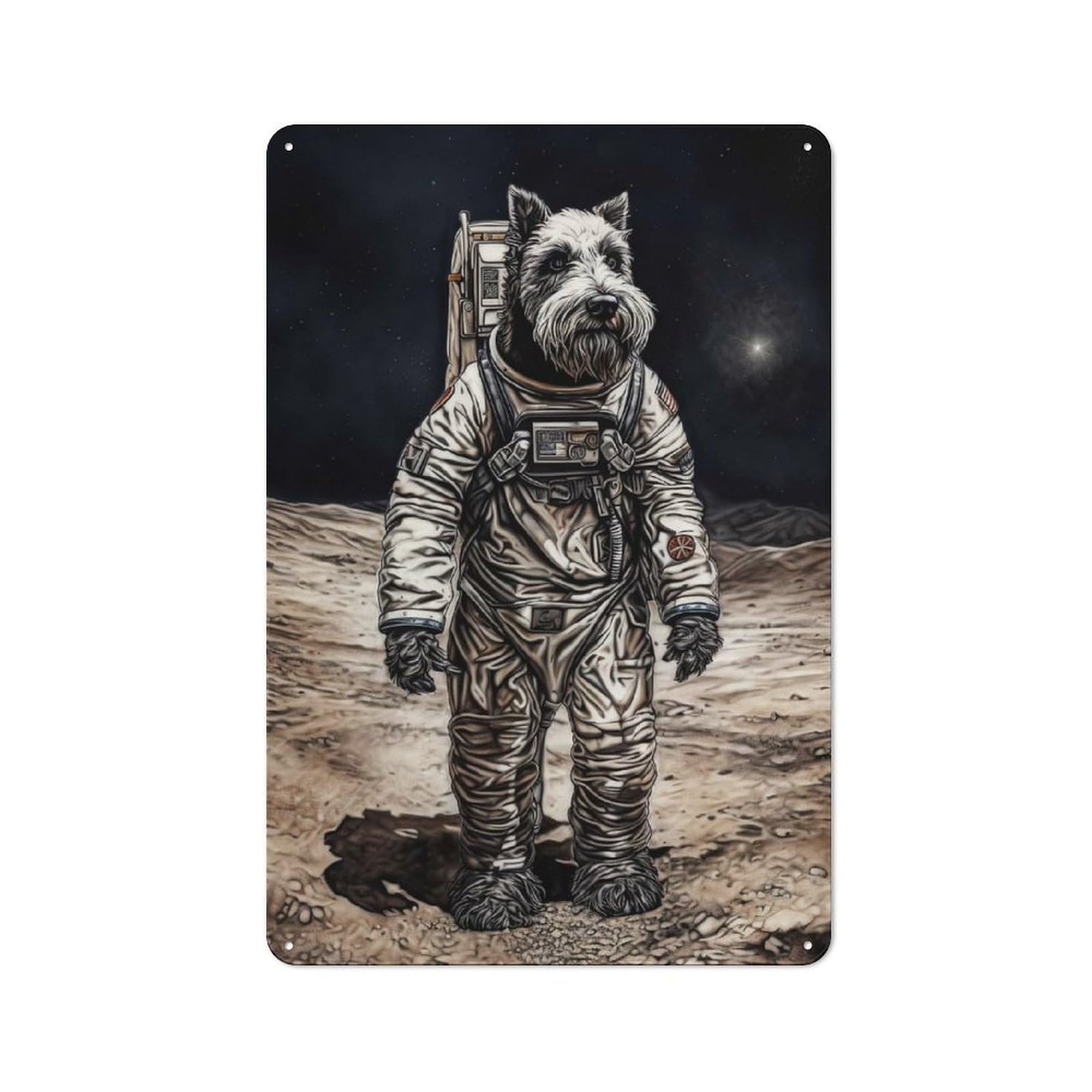 Junmoney Style-21 Schnauzer Astronaut Mars Classic Metal Wall Decor 30X20cm, Decorative Tin Plaque For Cafe, Pub, Workshop Or Home Bar