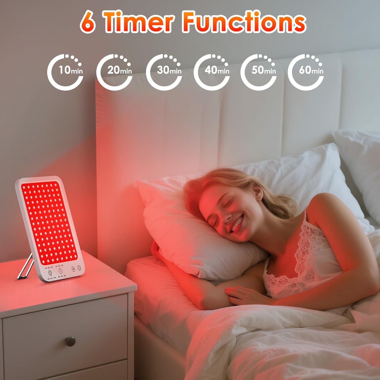 Red Light Therapy for Face Body, Red Light Panel with Adjustable Stand, 660nm and 850nm Near Infrared Therapy Lamp with 3 Modes, 6 Adjustable Brightness and Timer, Home and Travel Use,Gift for Women - Image 5