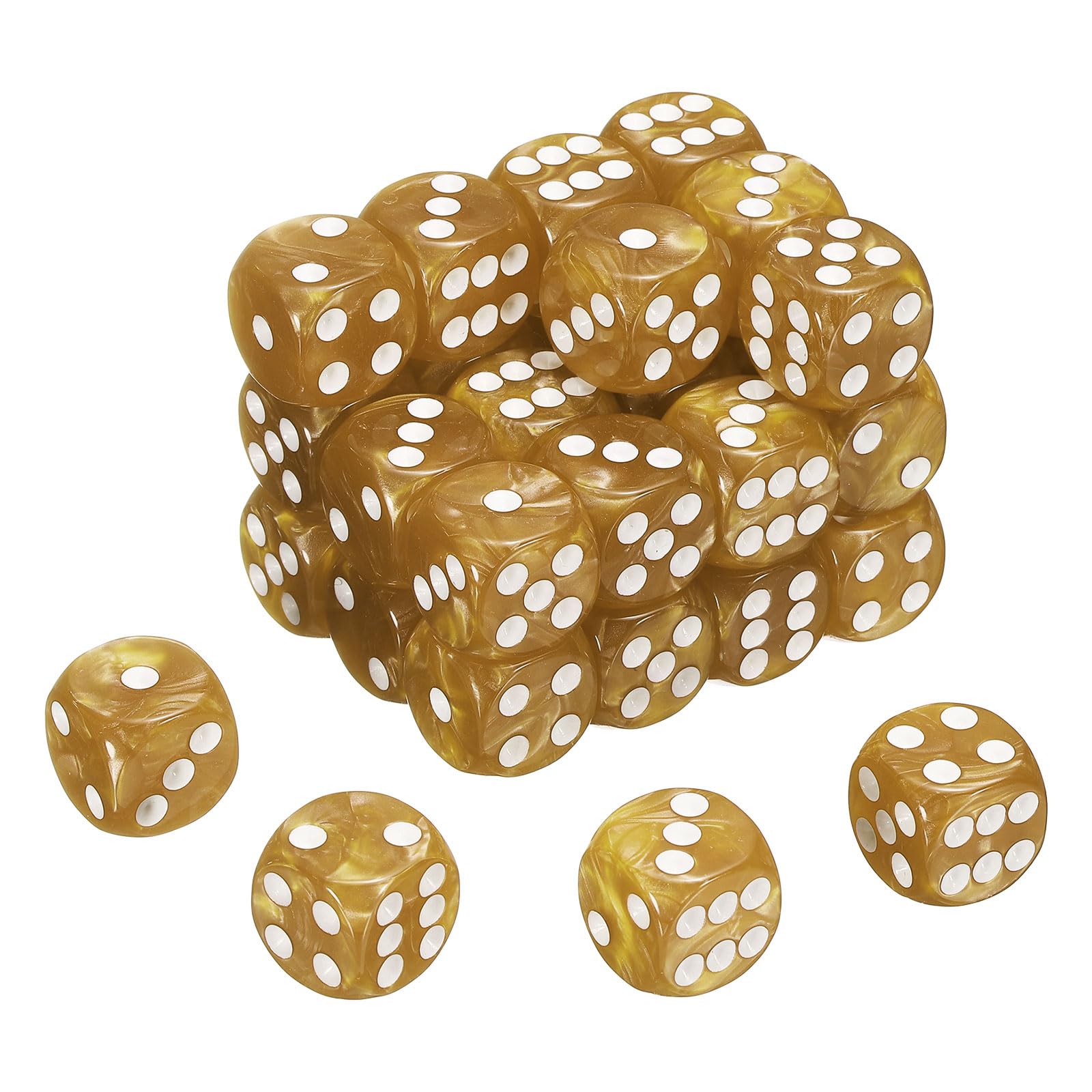 sourcing map 36Pcs 6 Sided Colored Standard Dice, 16mm Acrylic D6 Mini Polyhedral Pearl Pattern Game Dice Set for Table Games, Orange/White Point