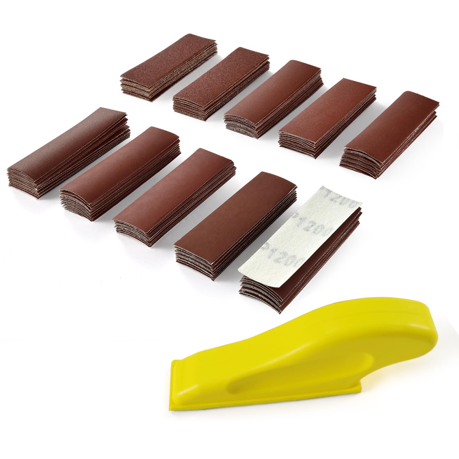 MAXMAN 100pcs Micro Sander Paper Kit, 3.5”x 1”Hand Sanding Block Finger Zip Sander for Small Projects, Assorted Sandpaper of 80 120 240 400 600 800