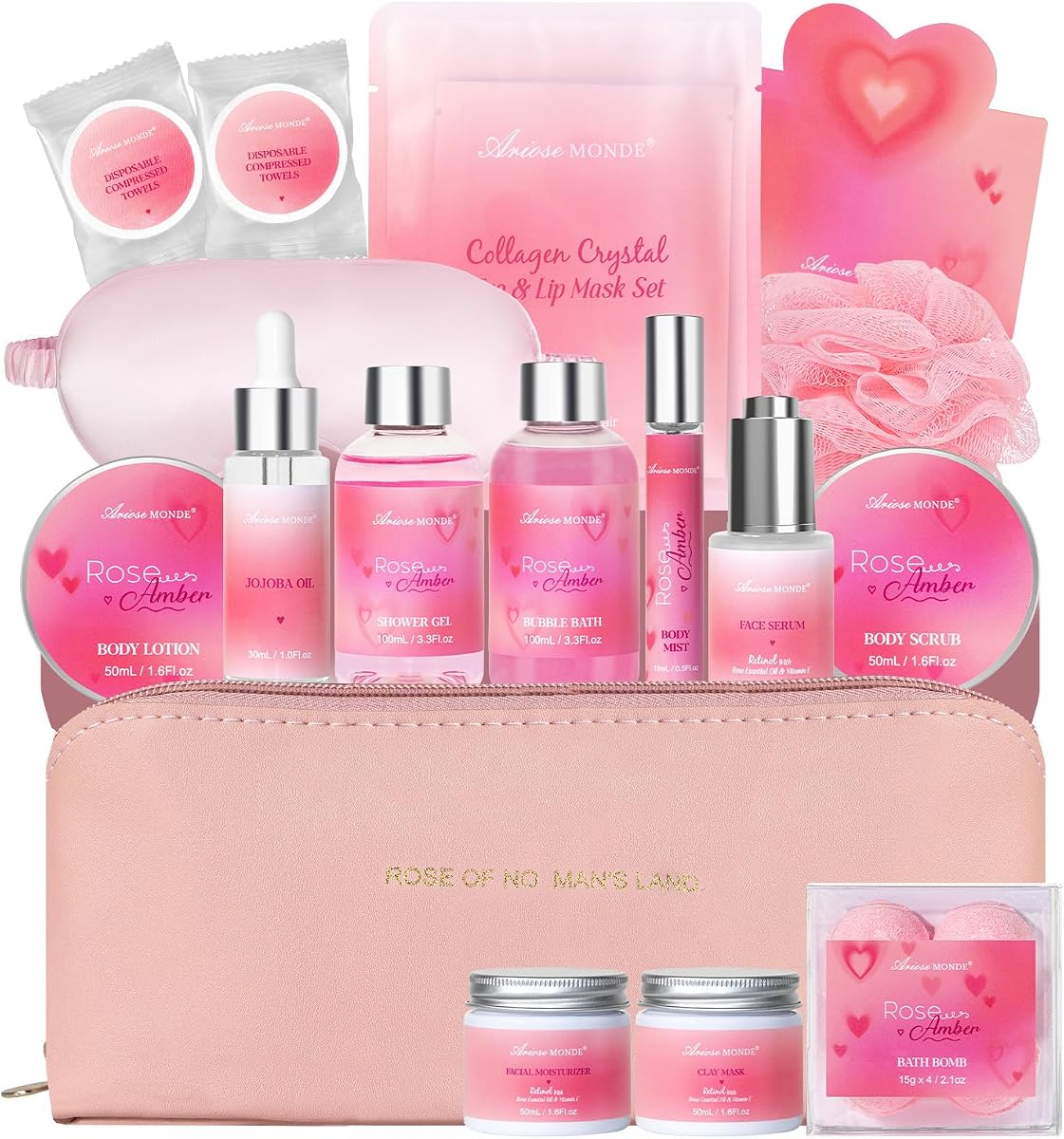 Regalos de cumpleaños para el día de la madre para mujeres, set de regalo para el cuidado de la piel facial y corporal | 21 Uds. Cestas de regalo de Spa de color rosa y ámbar para el cuidado personal, Kit de Spa relajante para el hogar para mamá, su amiga, hermana, esposa, novia