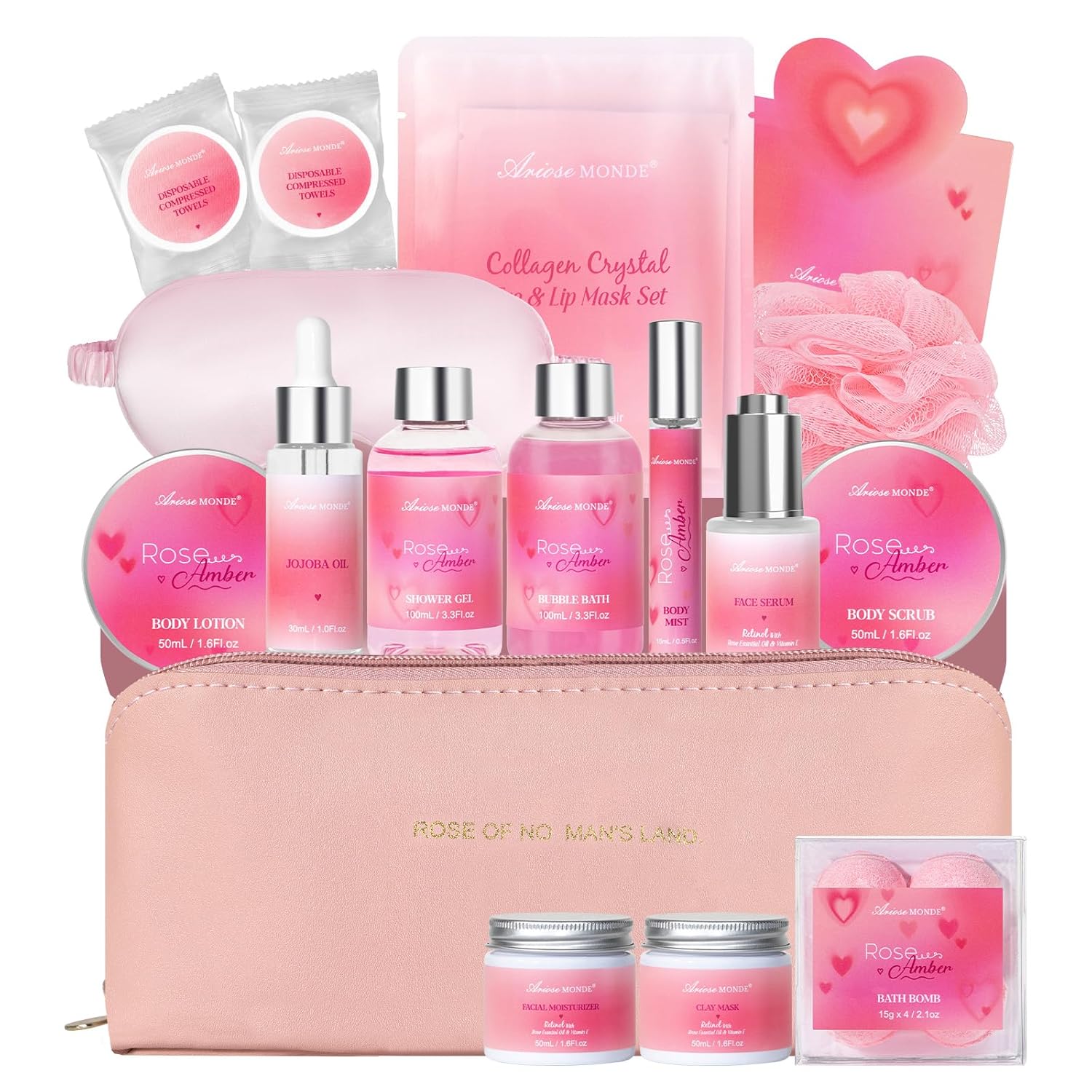 Mothers Day Birthday Gifts for Women, 21 Pcs Rose Amber Scented Spa Gift Baskets, Self Care Bath & Body Facial Skincare Gift Set, Relaxing Home Spa Kit for Mom Her Friend Sister Wife Girlfriend