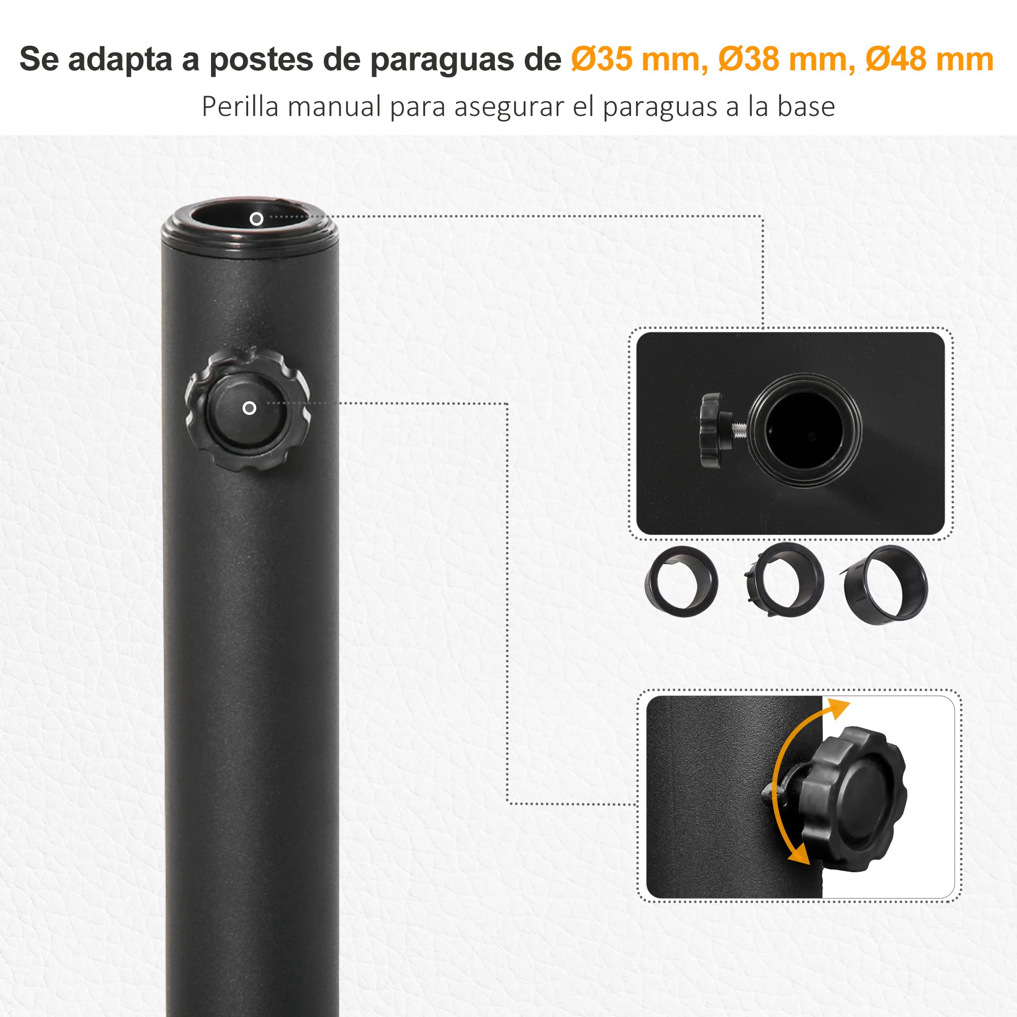 Outsunny Base de Sombrilla 13 kg 35/38/48 mm Cemento 40x40x43 cm Negro | Botón de Bloqueo, Soporte para Parasol, Cuadrada, para Jardín Terraza Balcón