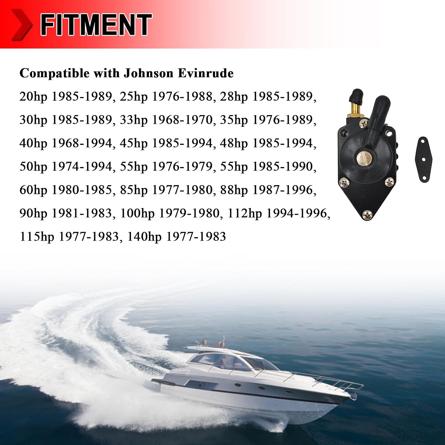 438556 Outboard Fuel Pump with Gasket Compatible with Johnson Evinrude 25-140HP Boat Motor Johnson/Evinrude Replace 388268 385781 394543 382354 395713 18-7352 1399-07352