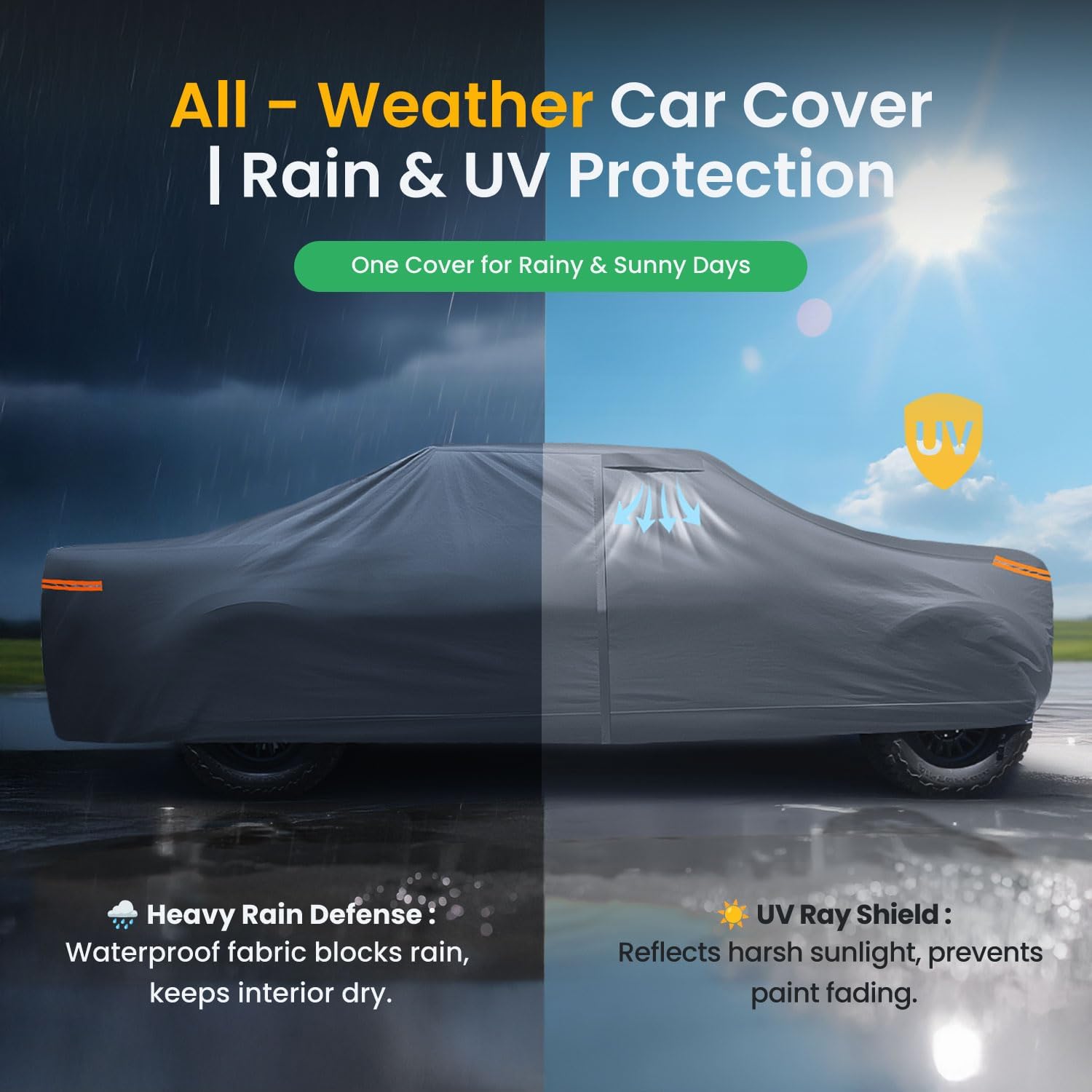 Chevy C10 Truck Cover Custom Fit 1960-1995 Regular/Extended/Crew Cab LB(6.4'-8.5') with Door Zipper, 10 Layer Pickup Truck Cover Waterproof All Weather, Car Tarp for Wind Dust Sun etc Protection.