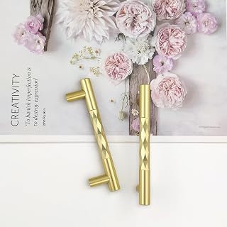 Set of 6 Modern Gold Drawer Handles 96mm | Golden furniture handle perfect for cabinets and cabinets in kitchen bedroom office, anti-trace, screws included for easy