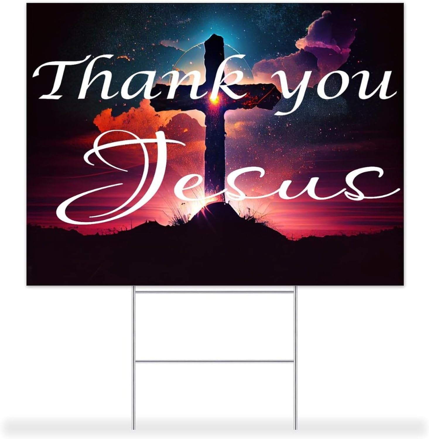Bible Verse Saying Outdoor Yard Sign Thank You Jesus Yard Signs with Stakes Two Sided Print Christianity Durable Yard Signs Weatherproof Party Open House Happy Birthday Decorations 18x24