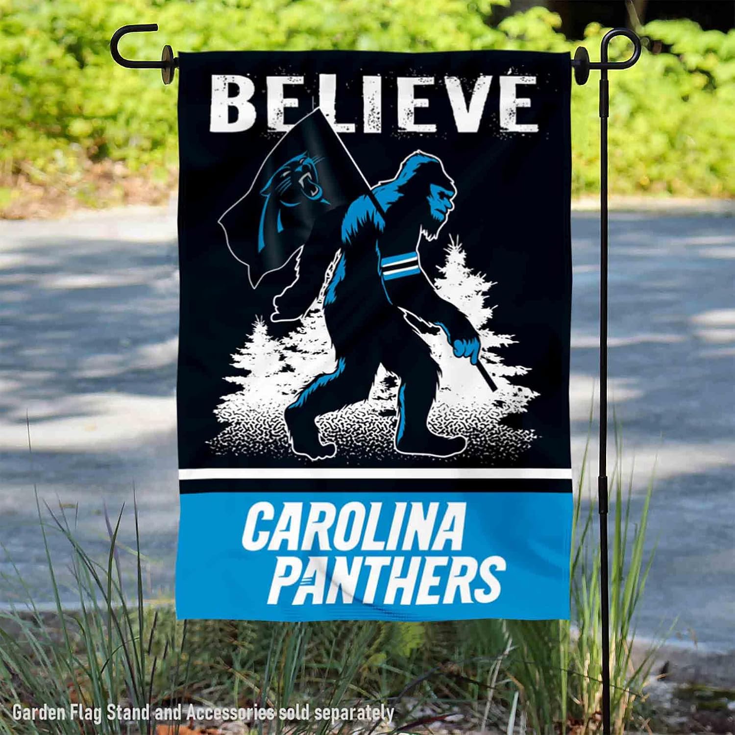 Carolina Panthers Bigfoot Sasquatch Believe Yard Garden Banner Flag