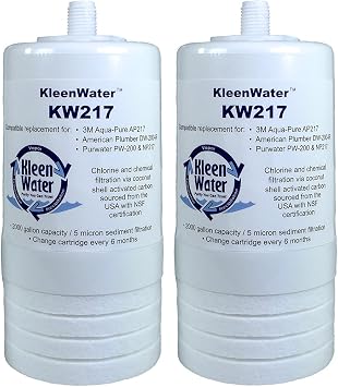 KleenWater KW217 فلتر مياه متوافق مع Aqua-Pure AP217 ، فلاتر بديلة لنظام AP200 ، خرطوشة استبدال الكربون ، مجموعة من 2