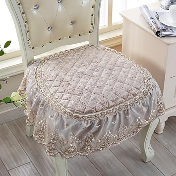Kitchen Chair Cushions for Dining Room, Non-Slip Lace Ruffled Chair Pad with Ties, Indoor European Style Seat Pad Comfortable Thick Seat Cushion with Removable CoverBeige,1pcs18x18inch