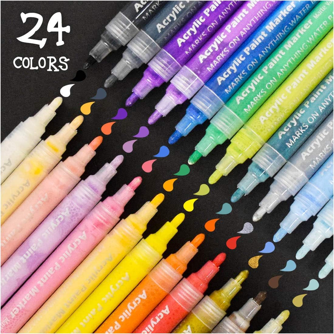 SAYEEC Acrylic Paint Pens Set 24 ColorsMedium Point Paint Markers Art Markers for Rock Painting Wood Canvas Stone Ceramic Glass gifts for painters Photo Album