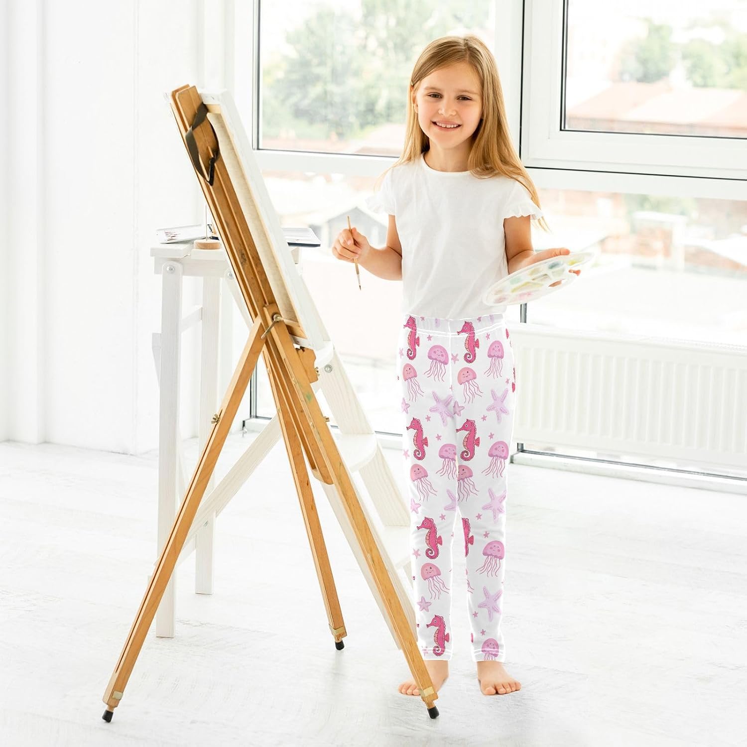 GAIREG Girls Printed Yoga Pants Cute Seahorse Pink