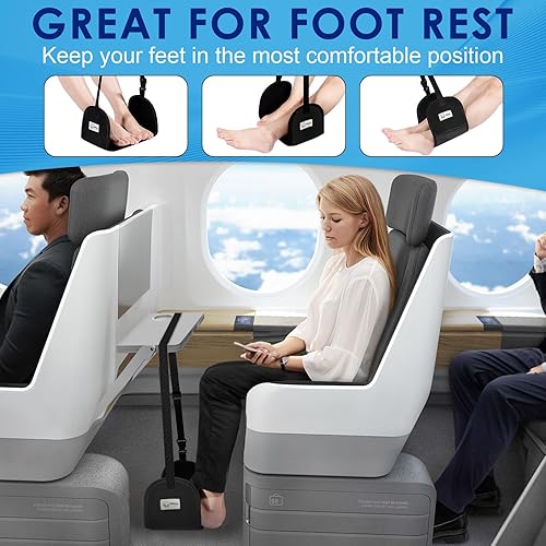 Miniatura 8 de Reposapiés para avión, hamaca portátil y ajustable, ideal para viajes en avión, esencial para relajar tus pies durante viajes en avión, reposapiés