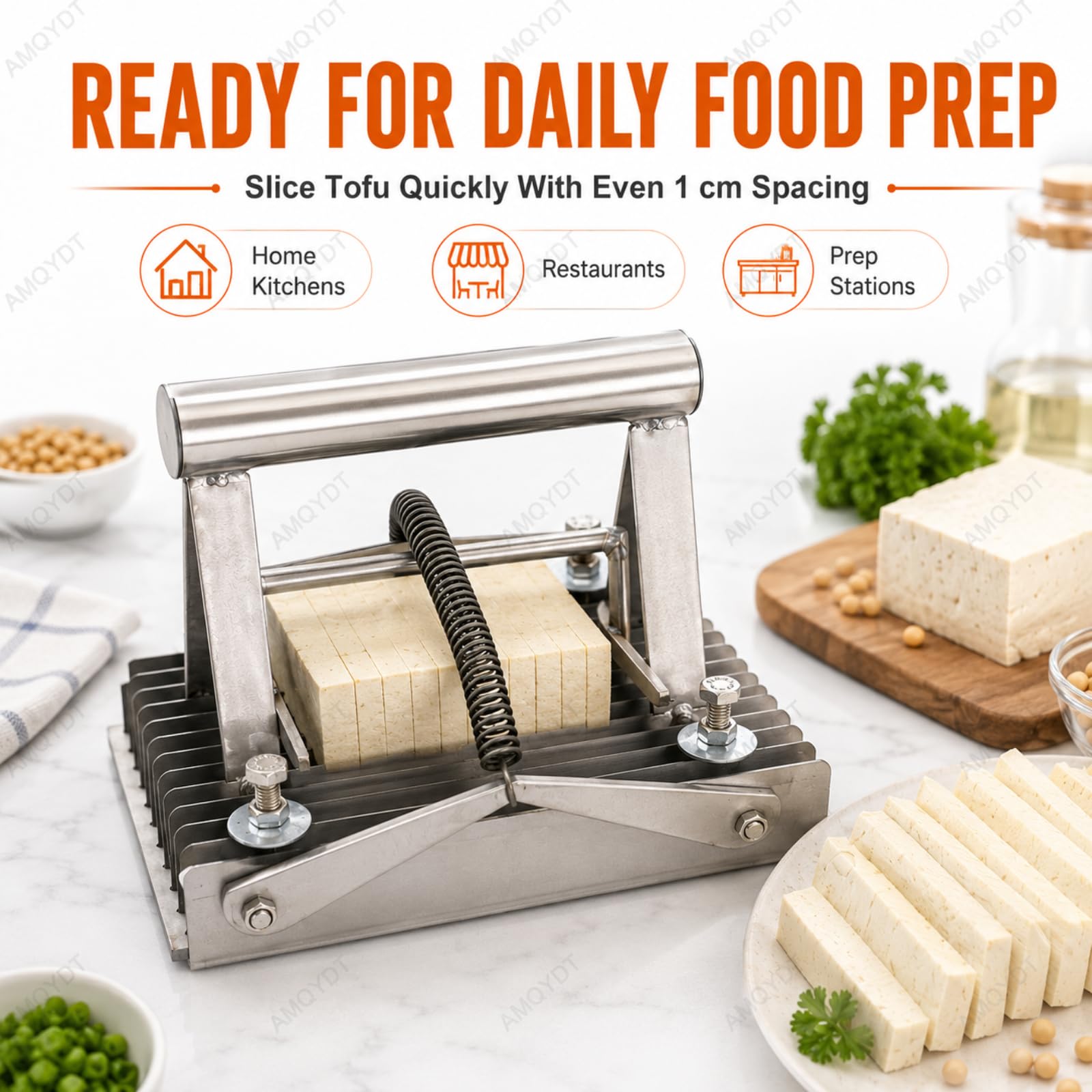 Tofu-Schneider, Edelstahl, verstellbarer Hobel mit 1 cm Abständen, schneidet bis zu 20 cm x 13 cm, ideal für Zuhause, Küche, Hotel und Restaurants