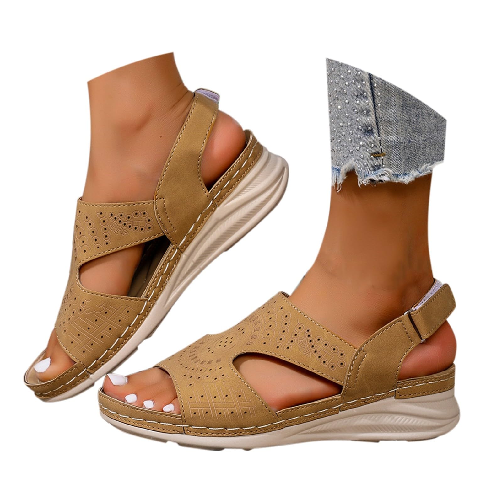 Sandali ortopedici da donna, con supporto per arco plantare, con zeppa e plantare in memory foam, suola spessa, fondo spesso, sandali estivi per presa e supporto per tutti i giorni all'aperto