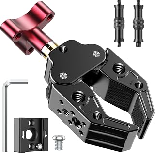 UNSTINCER Super Clamp with Cold Shoe Mount Adapter and 1/4" & 3/8" Stud, Crab Shaped Clip 25-60mm Pole Max Load 2.26kg, C Clamp for Photography Camera Tripod Balcony Bike Motorcycle Handlebar