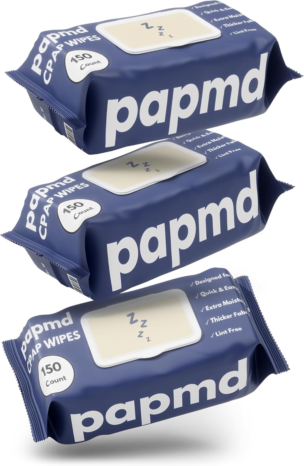 PAPMD Unscented CPAP Wipes, 3x 150-Pack Travel Wipes Bundle, Thick Lint-Free Fabric for Mask, Tube & CPAP Machines, Enhanced Moisture & Easy Pull Design