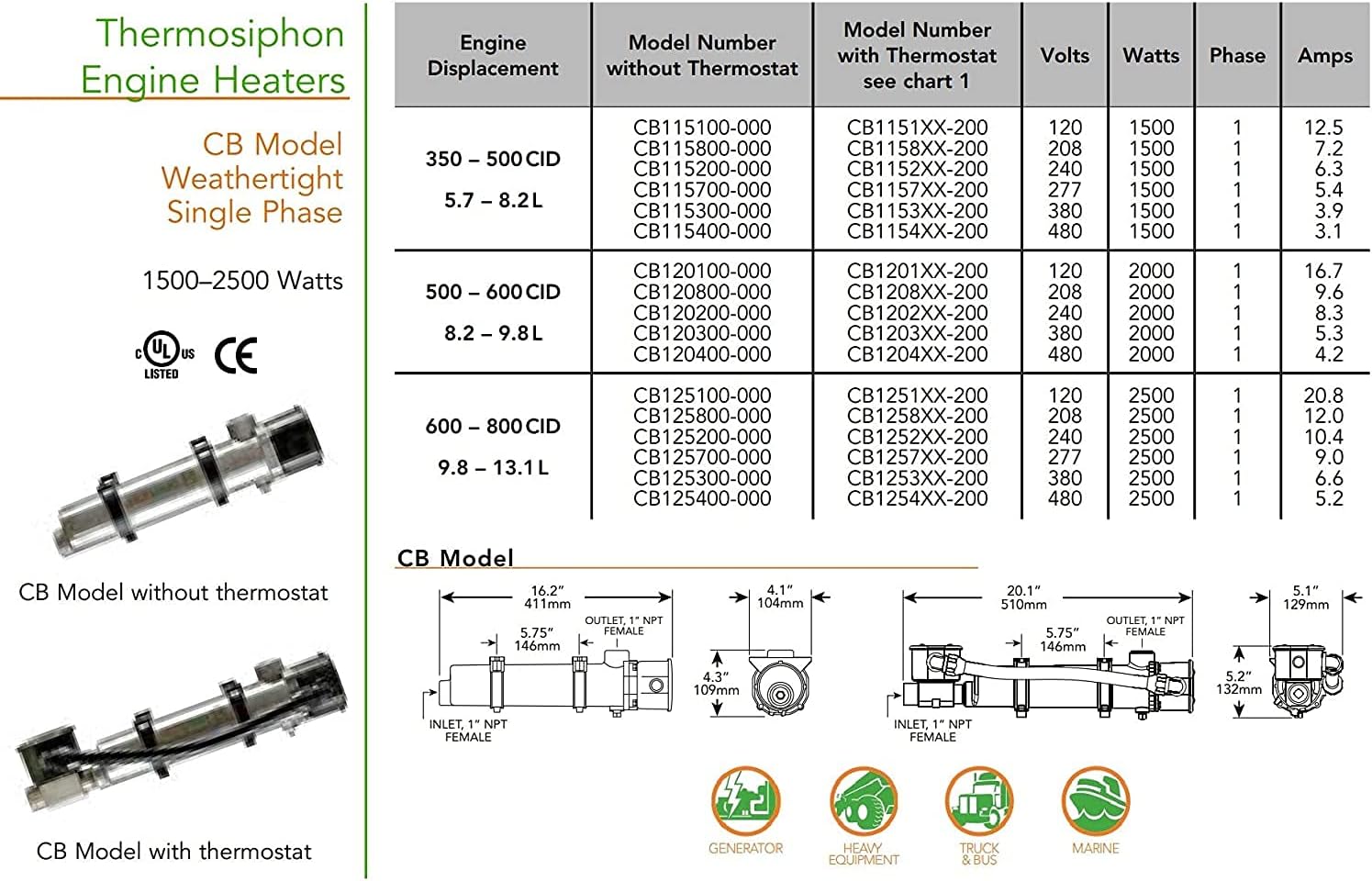 HOTSTART CB115100-000 Engine Heater - Weather tight Coolant preheater - Original - 1 Year warranty!