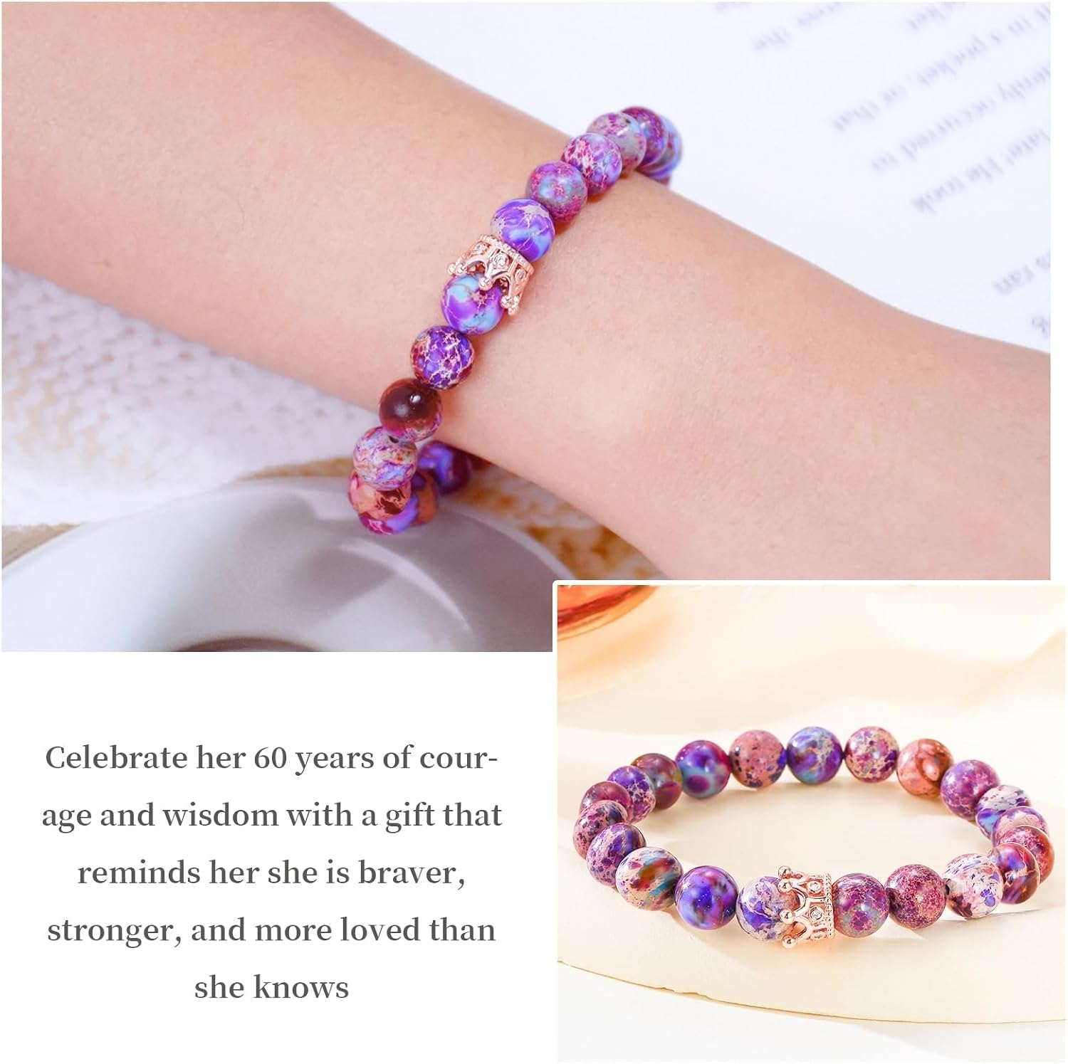 50th Birthday Gifts for Her - Vintage Imperial Jasper Bracelet with Crown, Heartfelt Message Card Included, Unique 50th Birthday Gifts for Women - Perfect for Grandma, Mom, or Sister - Image 4