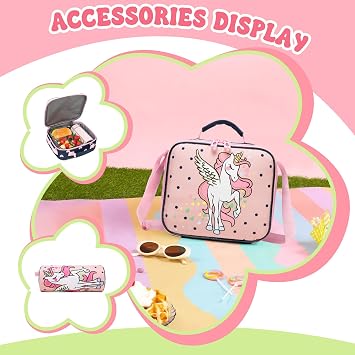 Unicorn Backpacks for Girls School Backpack for Girls Backpack with Lunch Box Pencil Case Kids Backpacks for Travel Bookbag Back to School Supplies