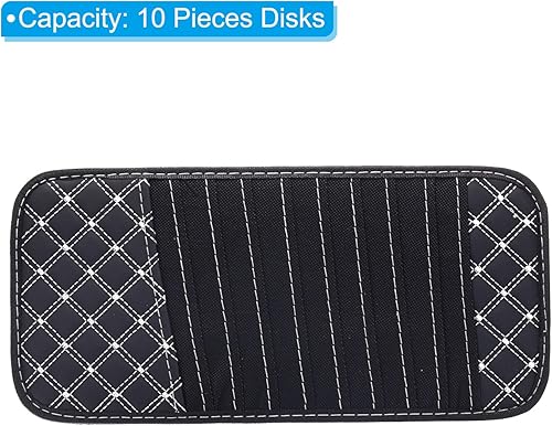 Miniatura 3 de PATIKIL Soporte para CD de visera, piel sintética, capacidad de 10 unidades, funda de disco de rejilla, organizador con correa para colección de
