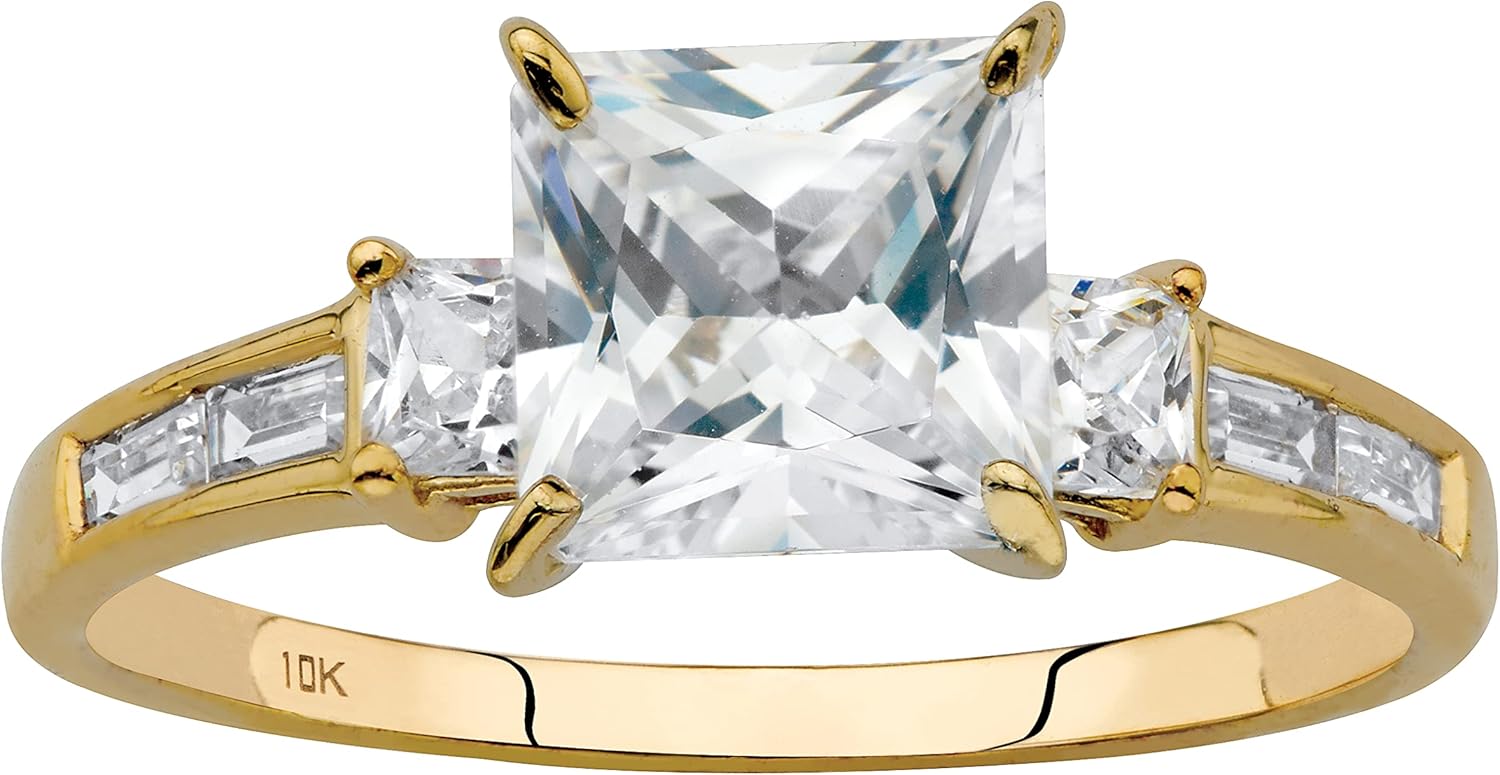 PalmBeach 10K Yellow Gold Princess Cut Cubic Zirconia Engagement Ring Sizes 5-10