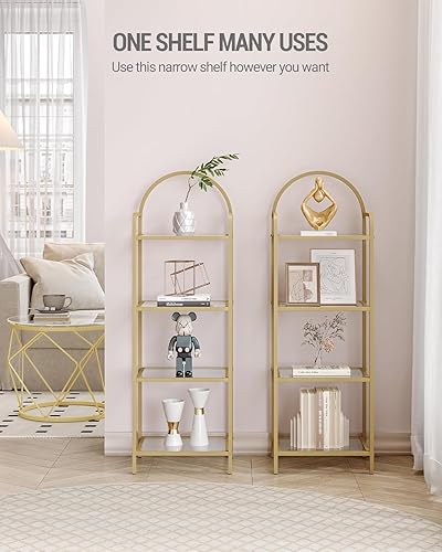 Miniatura 3 de Estantería de libros, Estanterías de vidrio templado, Unidad de estanterías delgada para dormitorio, baño, oficina en casa, Marco de acero, 4