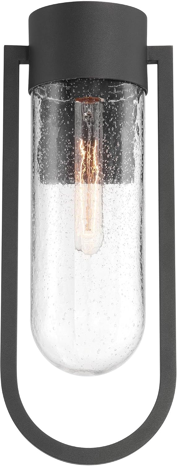Possini Euro Design Villa Lane 18 1/2" High Modern Marine Grade Outdoor Wall Light Fixture Mount Porch House Exterior Outside Weatherproof Sand Black Clear Seeded Glass Shade Front Door Patio Garage