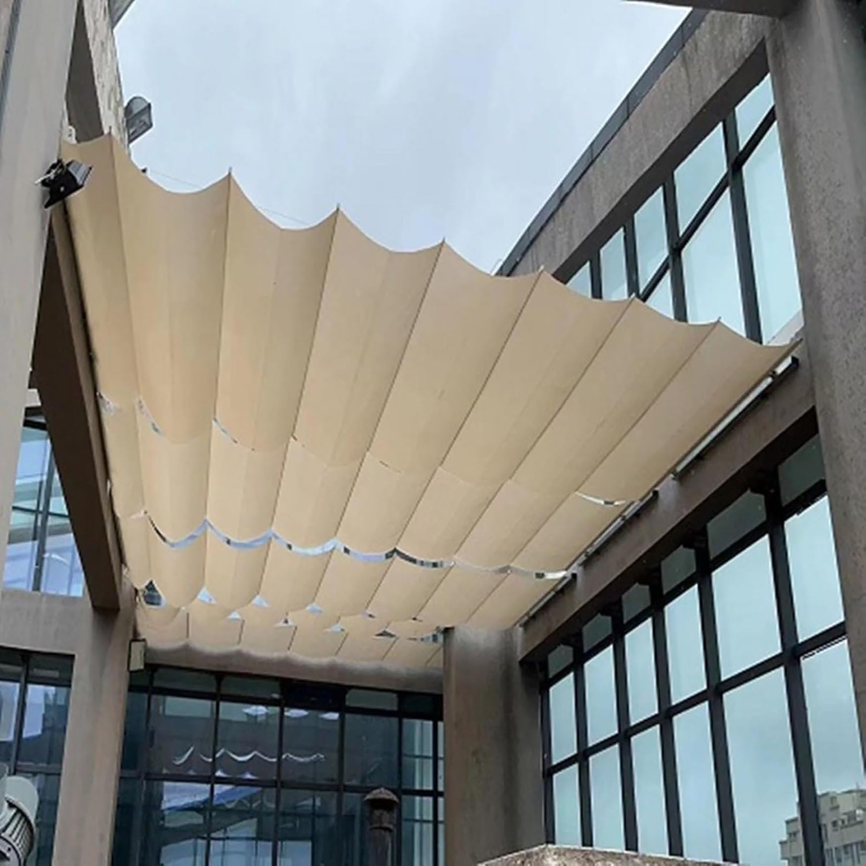 Einziehbar Welle Sonnensegel 140 x 820 cm Uv-Schutz Reißfest Sonnenschutz Wasserdicht Winterfest mit Ösen Spannmarkise Beschattung für Terrasse Garten Pergola, Khaki