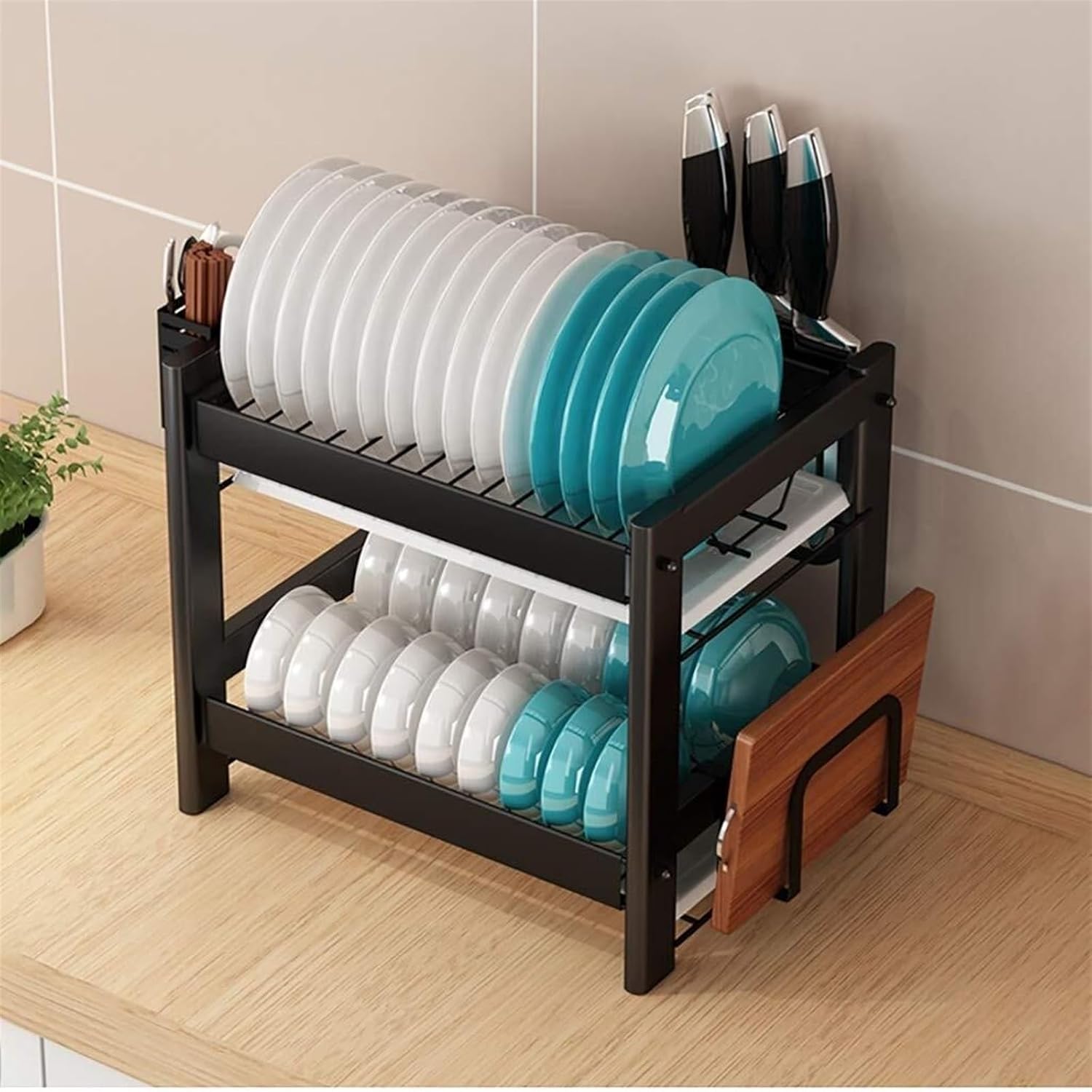 Dish Drying Rack Tableware Holder 2 Tier Dish Drainer Stainless Steel Dish Drying Rack Sturdy Standing On Kitchen Counter Drying Rack Kitchen