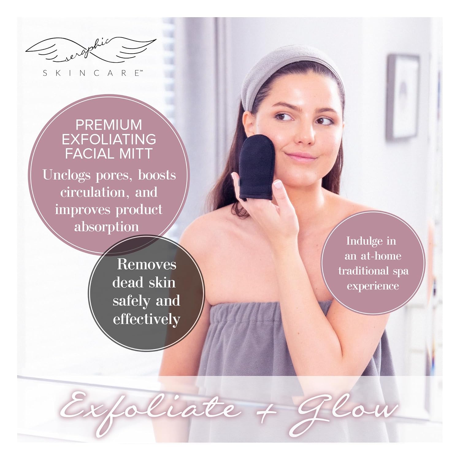 Seraphic Skincare Premium Exfoliating Facial Mitt (1pc) – Dual-Sided Face Scrubber Exfoliator & Dead Skin Remover, Makeup Remover for Gentle Cleansing & Exfoliation – Korean Face Exfoliating Glove - Image 2