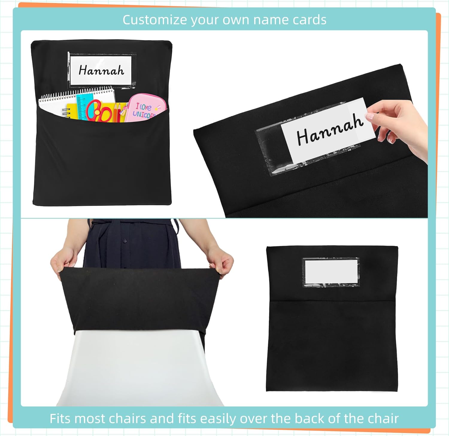 Classrooms Chair Pockets, 24 PCS Sturdy 18"x20" Chair Bags for Classroom Chairback Pockets with Name Tags Storage for Supplies Classroom Organization Fits Most Student Chairs K-2 Teacher Essentials