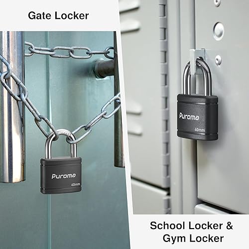 Miniatura 7 de Puroma Candado con llave con 2 llaves iguales, cerradura de casillero de 1.1 pulgadas, cerraduras de alta resistencia para puerta, cerrojo, caja de