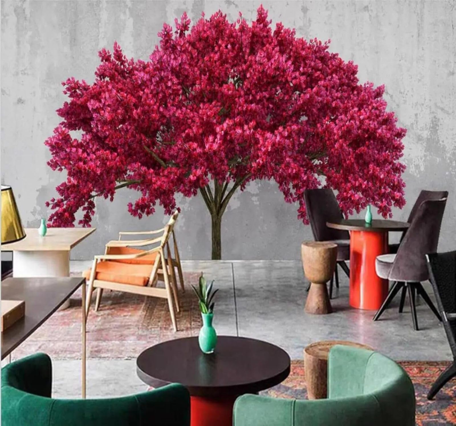 Tzxztt 250Cm×170Cm(B×H) Retro Concrete Wall Three Dimensional Red Trees Modern 3D Wallpaper Premium Textured Silk Neutral Tones Material Ideal For Living Room Bedroom-250Cm×170Cm