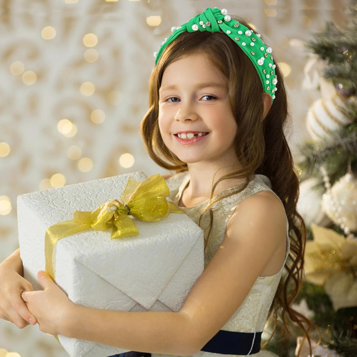 Jaciya Green Headband Pearl Knotted Headbands for Women Girls Rhinestone Wide Knotted for Women Beaded Head Band Knot Turban Hair Accessories - Image 4