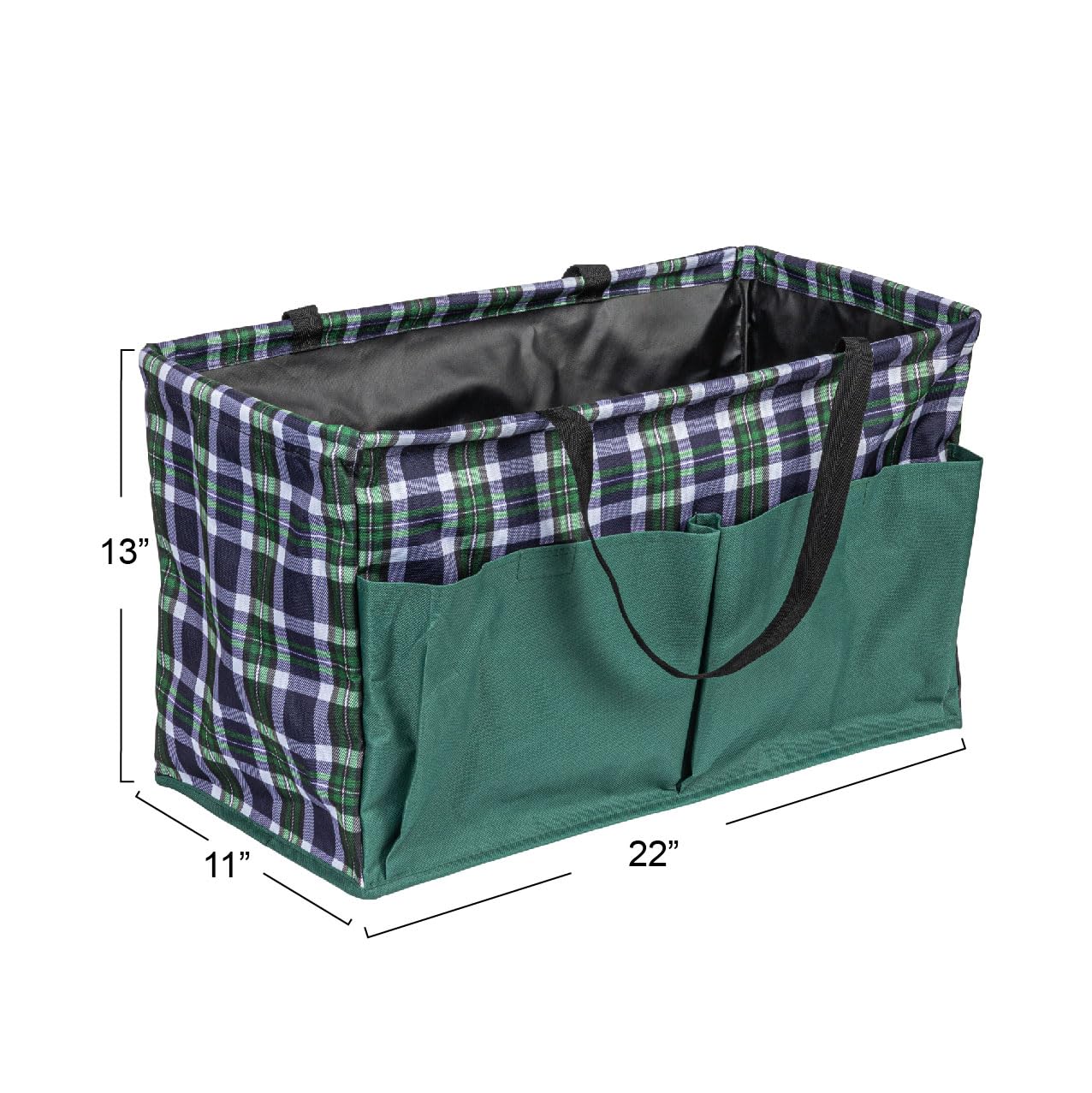 Household Essentials Krush Container All-Purpose Utility Tote, Water-Resistant Vinyl Lining with Pockets, Plaid