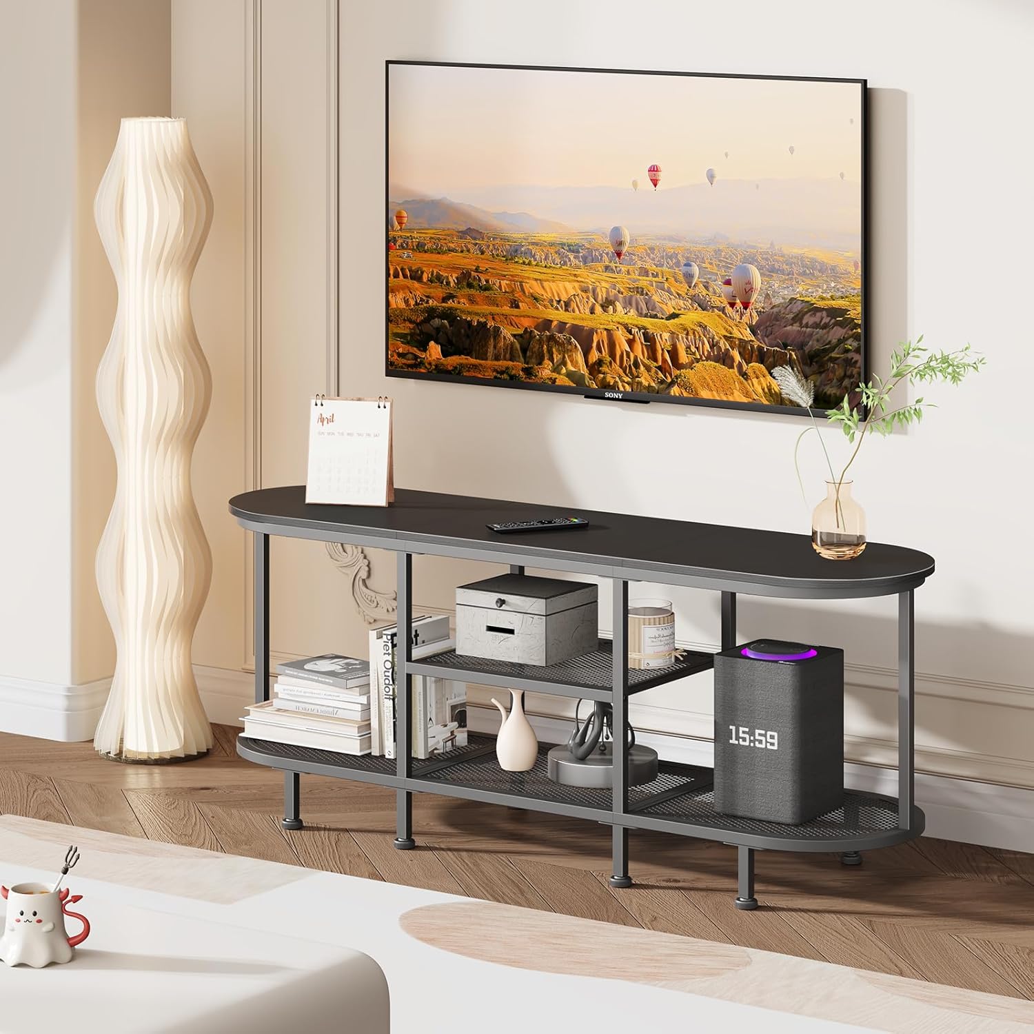 TV Stand for Entertainment Center - TV Stands Table for Living Room - Small TV Console Table for Bedroom - Metal Television Stand with Storage Shelf - Black