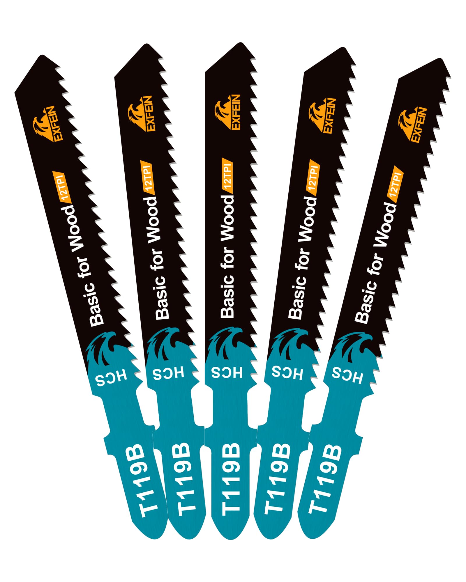 EXFEIN Jigsaw Blades T119B for Wood - Straight Cutting, 12TPI T-Shank Jig Saw Blades 5-Pack — image 1