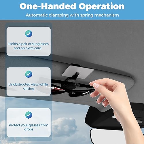 Miniatura 2 de ROSON Paquete de 2 soportes para lentes de sol para visera solar de automóvil, soporte para gafas, soporte para anteojos para automóvil con clip